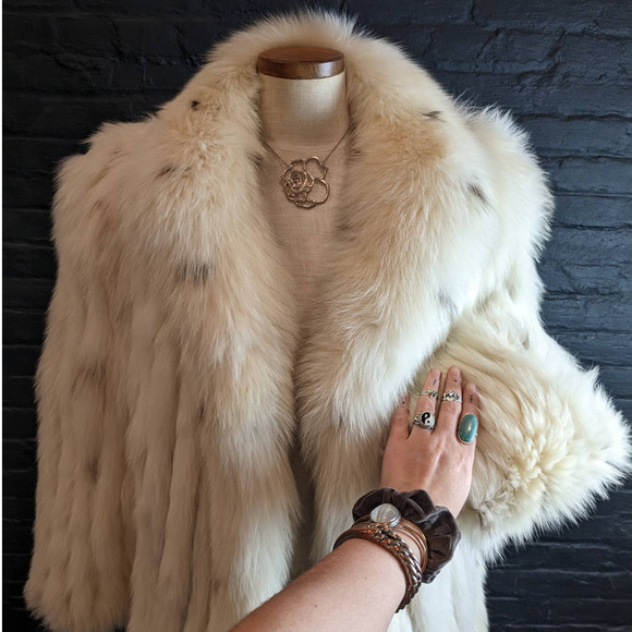 Vintage Designer Genuine Fox Fur Oversize Fluffy Dyed Spotted Furry Jacket Coat - Picture 2 of 14